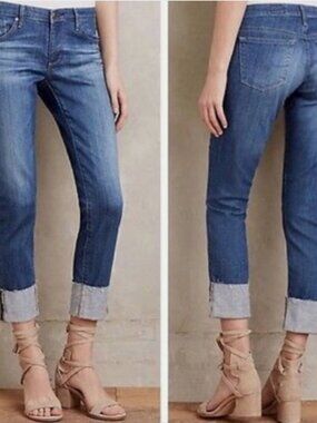 AG Adriano The Stevie Slim Straight Cuffed Stretch Denim Jeans-Size 27